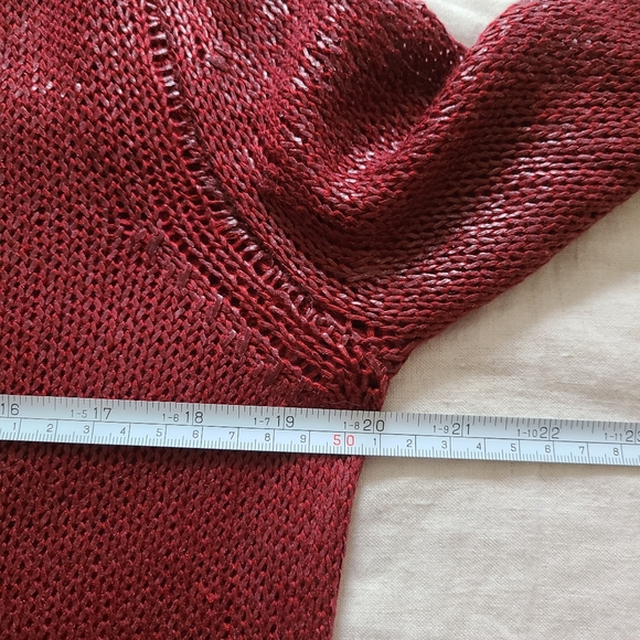 Women's Burgundy Latex Covered Long Sleeves V-Neck Sweater - Picture 10 of 12